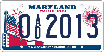 MD license plate 0AD2013