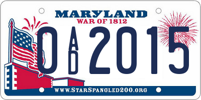MD license plate 0AD2015