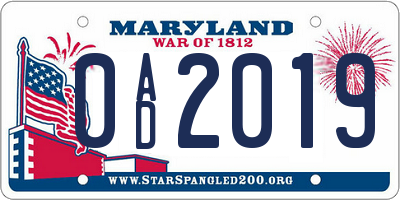 MD license plate 0AD2019