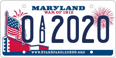 MD license plate 0AD2020