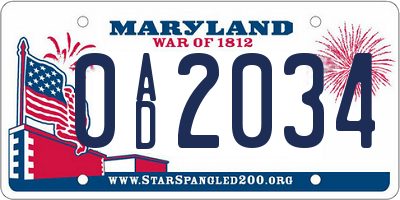 MD license plate 0AD2034