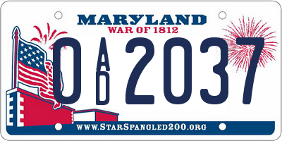 MD license plate 0AD2037
