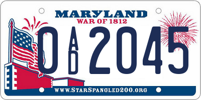 MD license plate 0AD2045