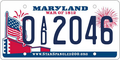MD license plate 0AD2046