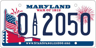 MD license plate 0AD2050