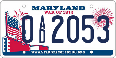 MD license plate 0AD2053