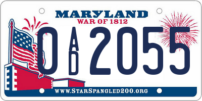 MD license plate 0AD2055