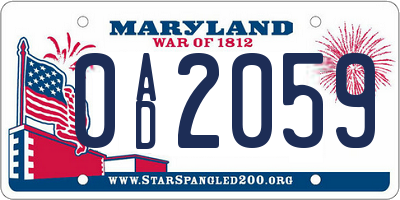 MD license plate 0AD2059