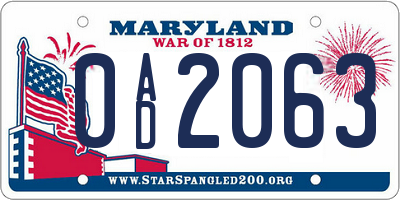 MD license plate 0AD2063