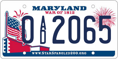 MD license plate 0AD2065