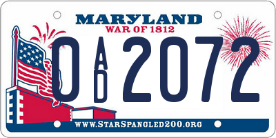 MD license plate 0AD2072