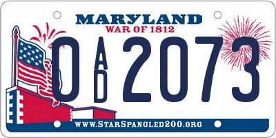 MD license plate 0AD2073