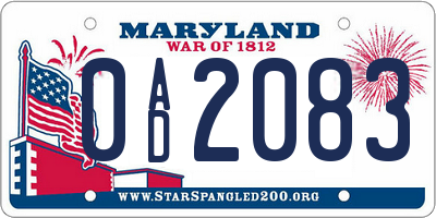 MD license plate 0AD2083