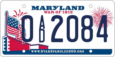 MD license plate 0AD2084