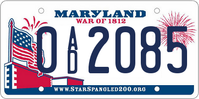 MD license plate 0AD2085
