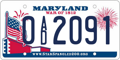 MD license plate 0AD2091