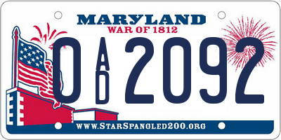 MD license plate 0AD2092
