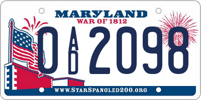 MD license plate 0AD2098