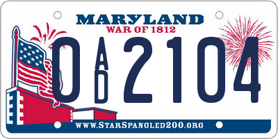 MD license plate 0AD2104
