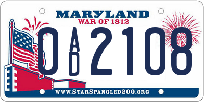 MD license plate 0AD2108