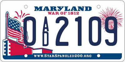 MD license plate 0AD2109