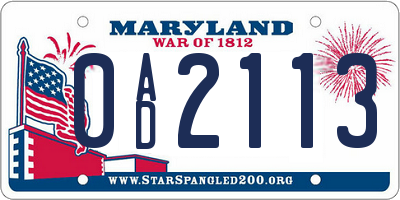 MD license plate 0AD2113