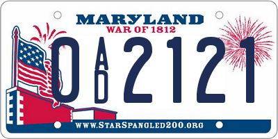 MD license plate 0AD2121