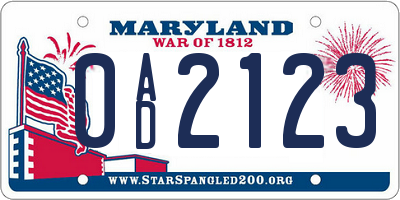MD license plate 0AD2123
