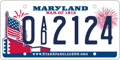 MD license plate 0AD2124