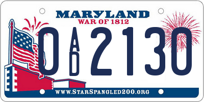 MD license plate 0AD2130
