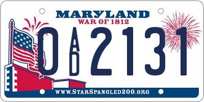 MD license plate 0AD2131