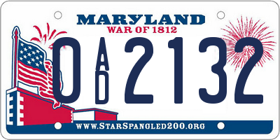 MD license plate 0AD2132