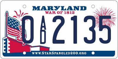 MD license plate 0AD2135