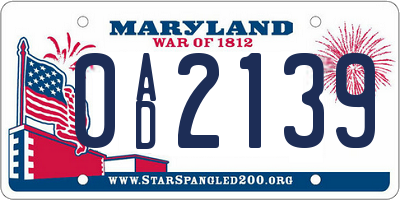 MD license plate 0AD2139