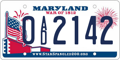 MD license plate 0AD2142