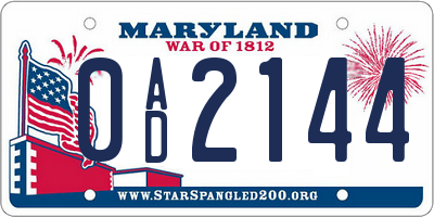 MD license plate 0AD2144