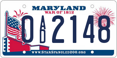 MD license plate 0AD2148