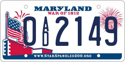 MD license plate 0AD2149