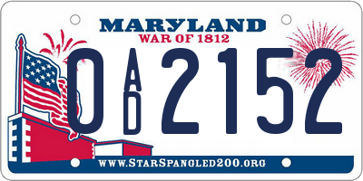 MD license plate 0AD2152