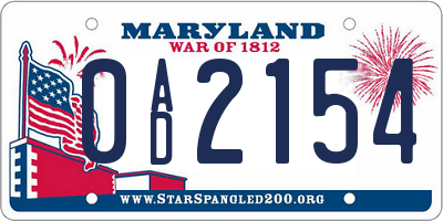 MD license plate 0AD2154