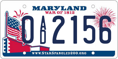 MD license plate 0AD2156
