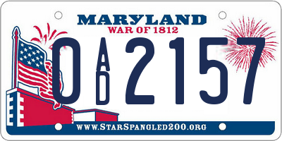 MD license plate 0AD2157