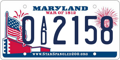 MD license plate 0AD2158