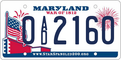 MD license plate 0AD2160