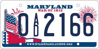 MD license plate 0AD2166