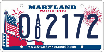 MD license plate 0AD2172