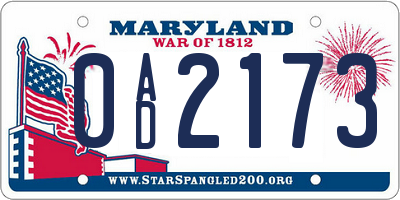 MD license plate 0AD2173