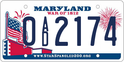 MD license plate 0AD2174