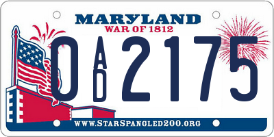 MD license plate 0AD2175