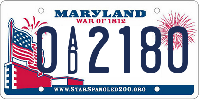 MD license plate 0AD2180